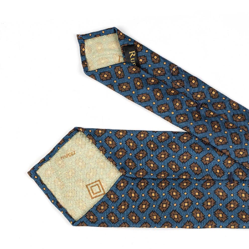 Rubinacci Cravatta in twill di seta ottanio con stampa geometrica Latest stili