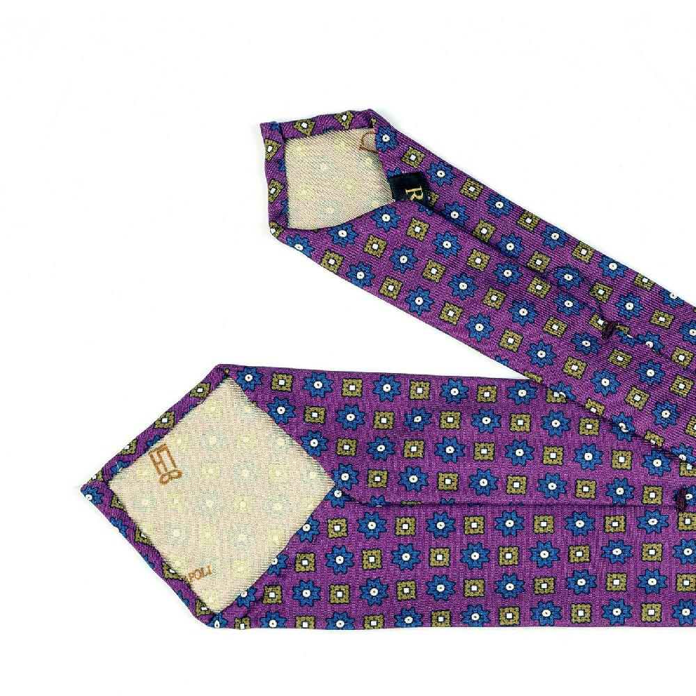 Rubinacci Cravatta in twill di seta ciclamino con stampa floreale Ultimi due giorni