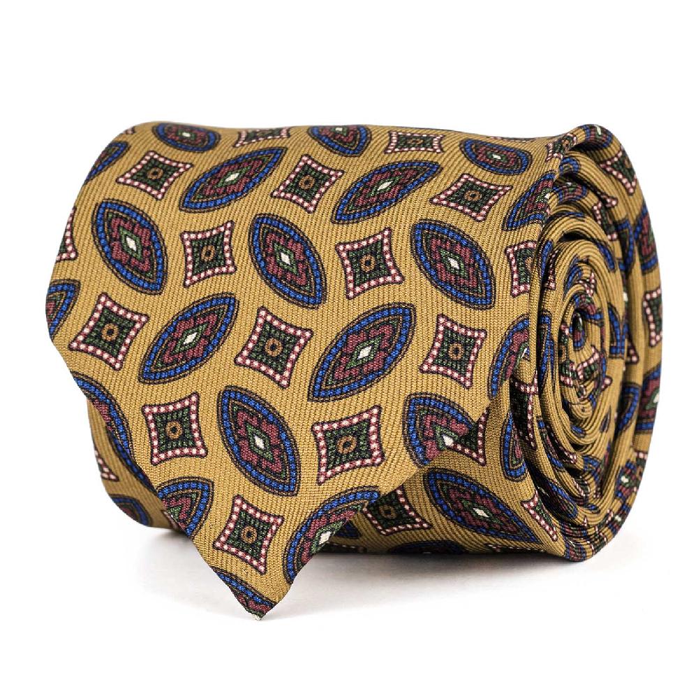 Rubinacci Cravatta in twill di seta senape con stampa geometrica Ultimo giorno