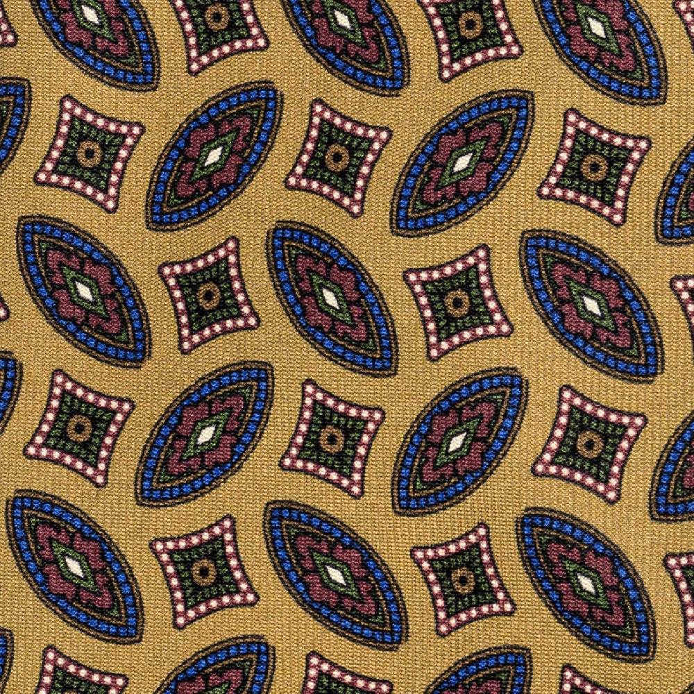 Rubinacci Cravatta in twill di seta senape con stampa geometrica Ultimo giorno