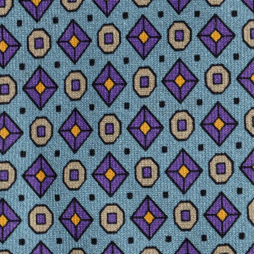 Rubinacci Cravatta in twill di seta turchese con stampa geometrica Promozione temporanea