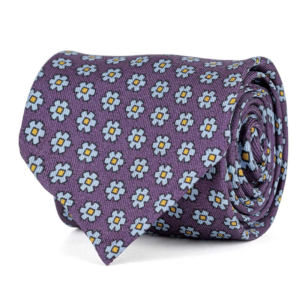 Rubinacci Cravatta in twill di seta con stampa floreale vino Fino al 50% di sconto