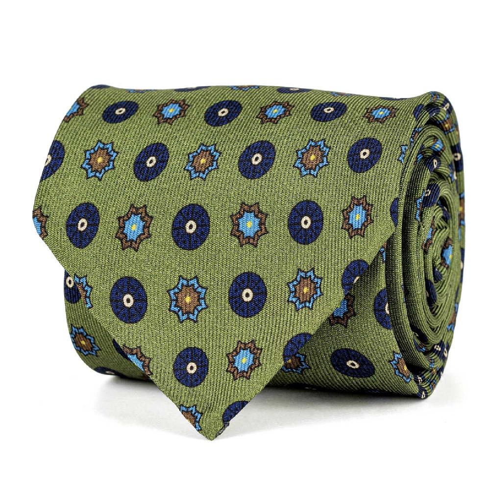 Rubinacci Cravatta in twill di seta con stampa geometrica verde Fino al 60% di sconto
