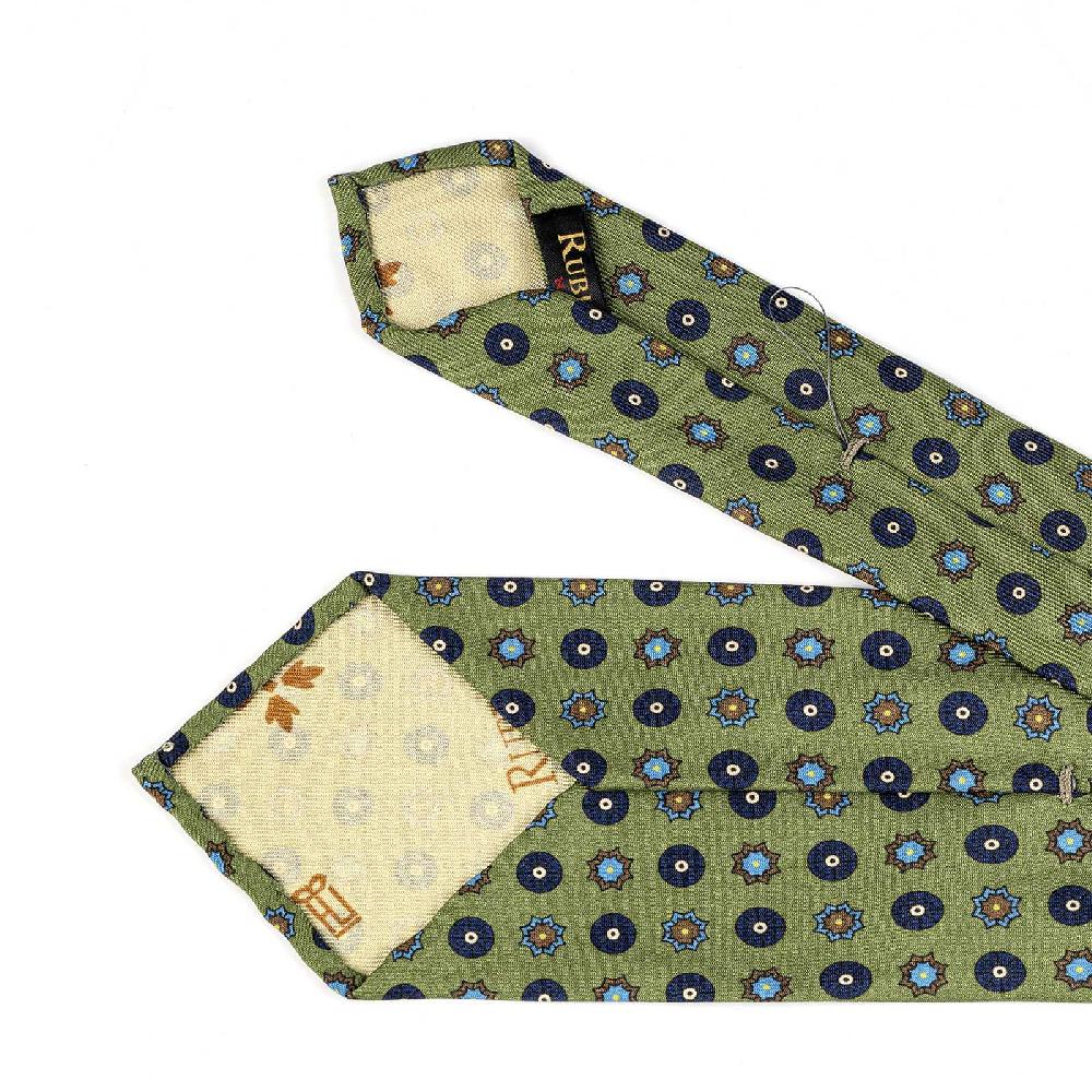Rubinacci Cravatta in twill di seta con stampa geometrica verde Fino al 60% di sconto