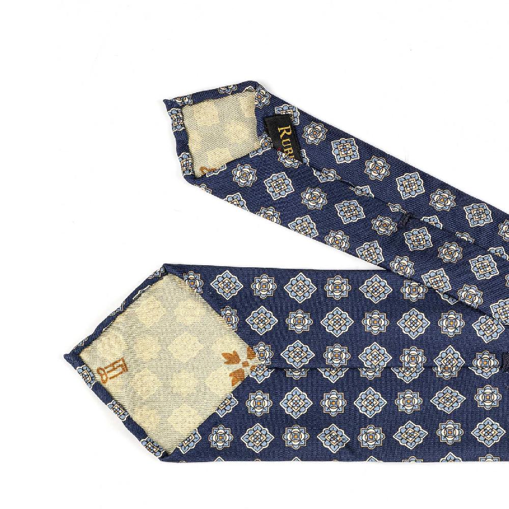 Rubinacci Cravatta in twill di seta con stampa geometrica blu Discount Store per i nuovi prodotti
