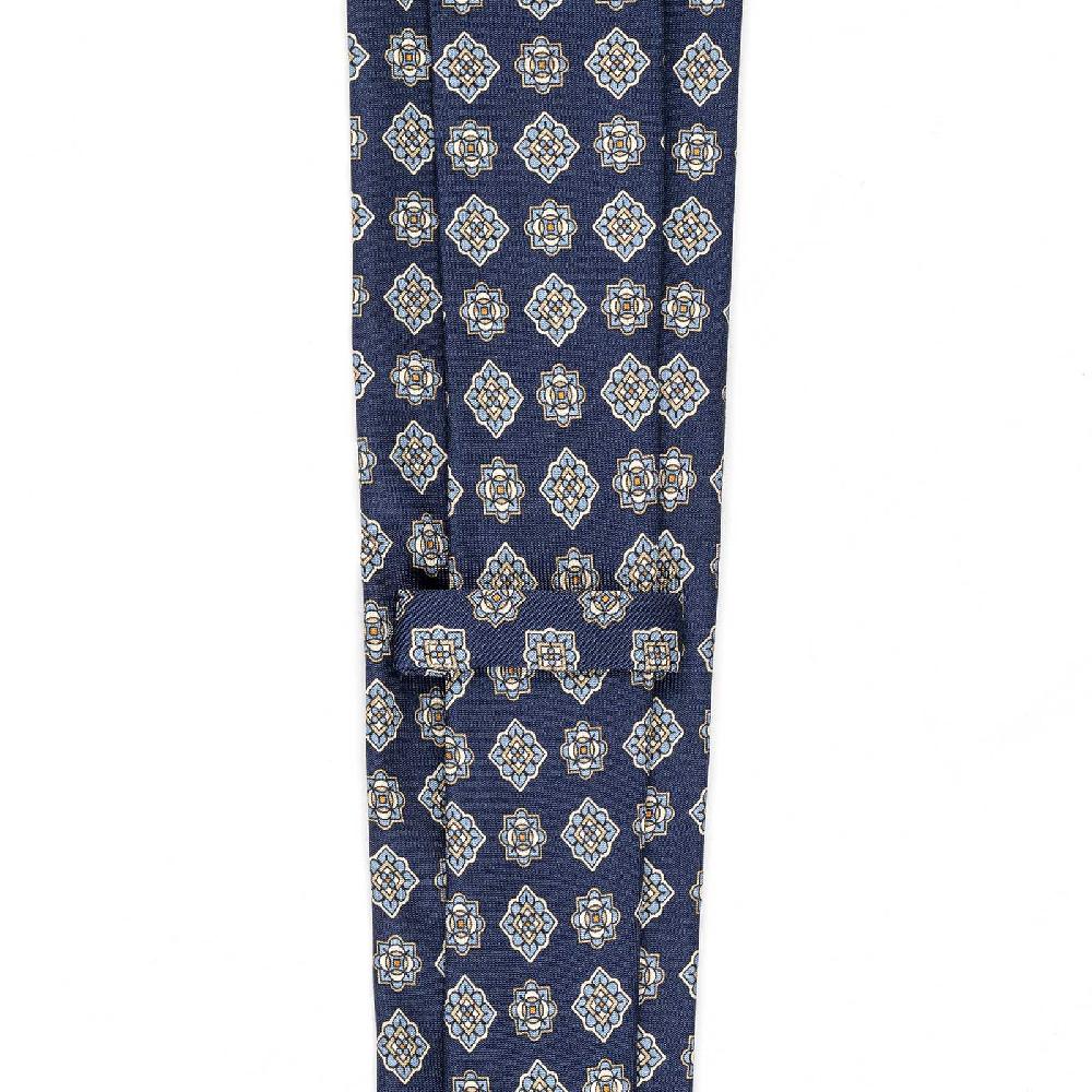 Rubinacci Cravatta in twill di seta con stampa geometrica blu Discount Store per i nuovi prodotti
