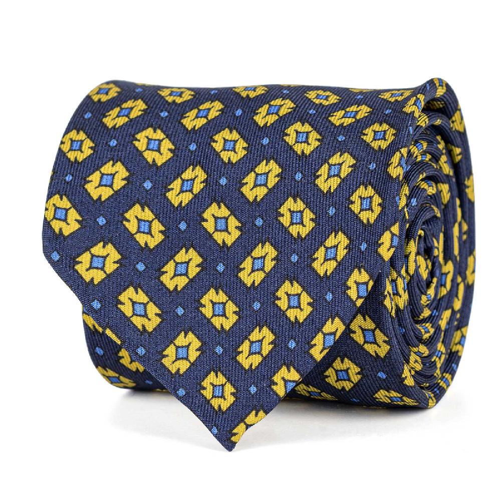 Rubinacci Cravatta in twill di seta con stampa geometrica blu