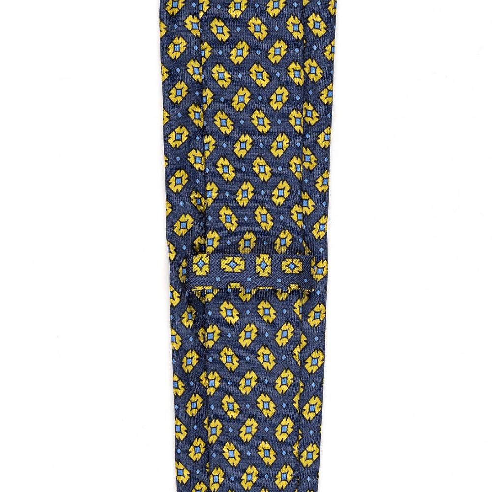 Rubinacci Cravatta in twill di seta con stampa geometrica blu Solo un giorno rimasto