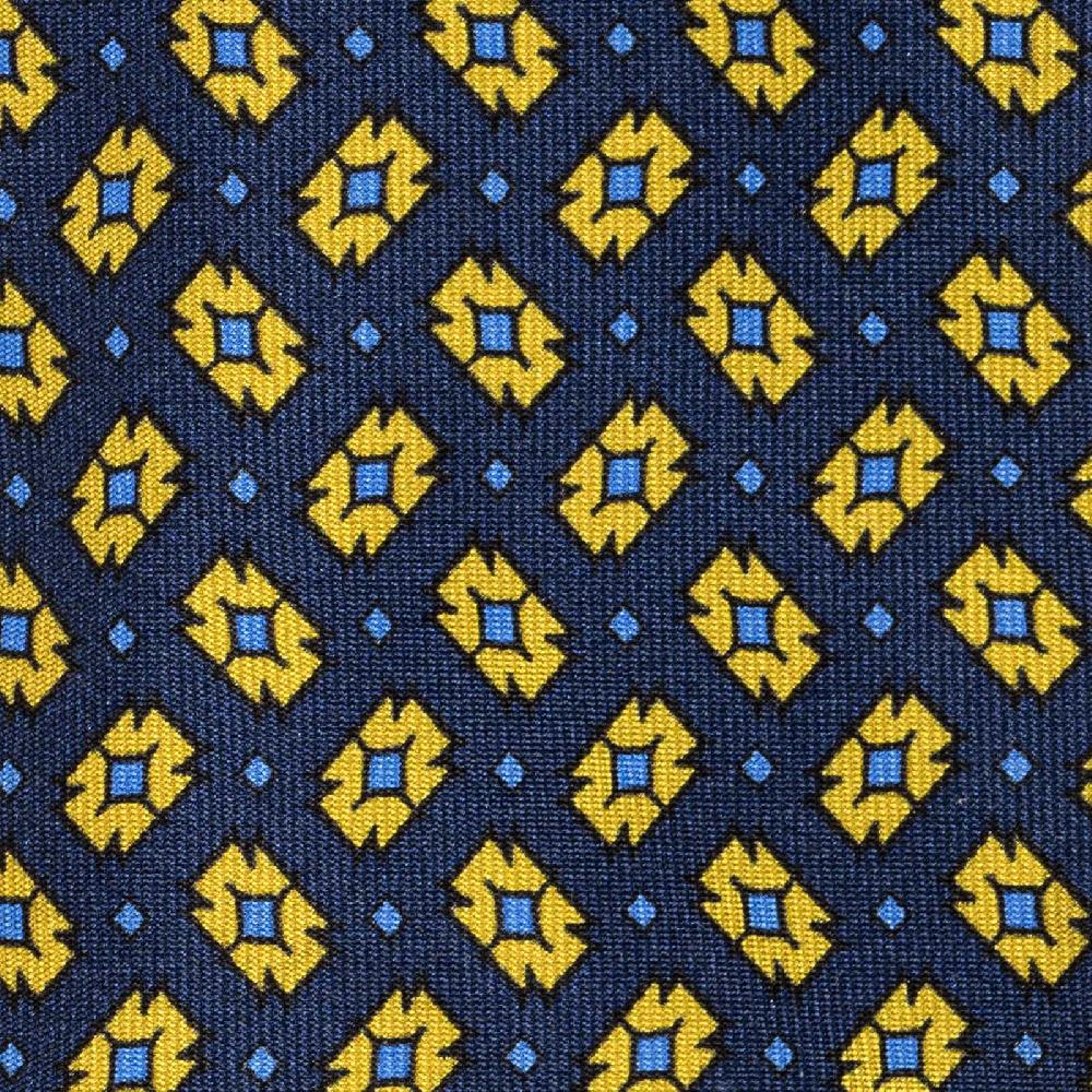 Rubinacci Cravatta in twill di seta con stampa geometrica blu Solo un giorno rimasto