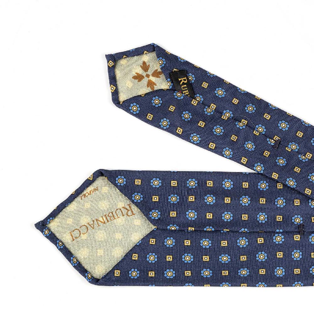 Rubinacci Cravatta in twill di seta con stampa floreale blu Super sconto