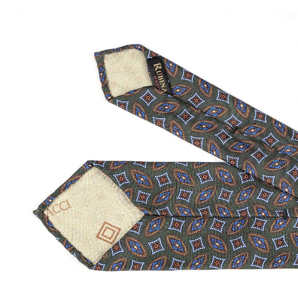 Rubinacci Cravatta in twill di seta verde con stampa geometrica 50% di sconto con spedizione gratuita