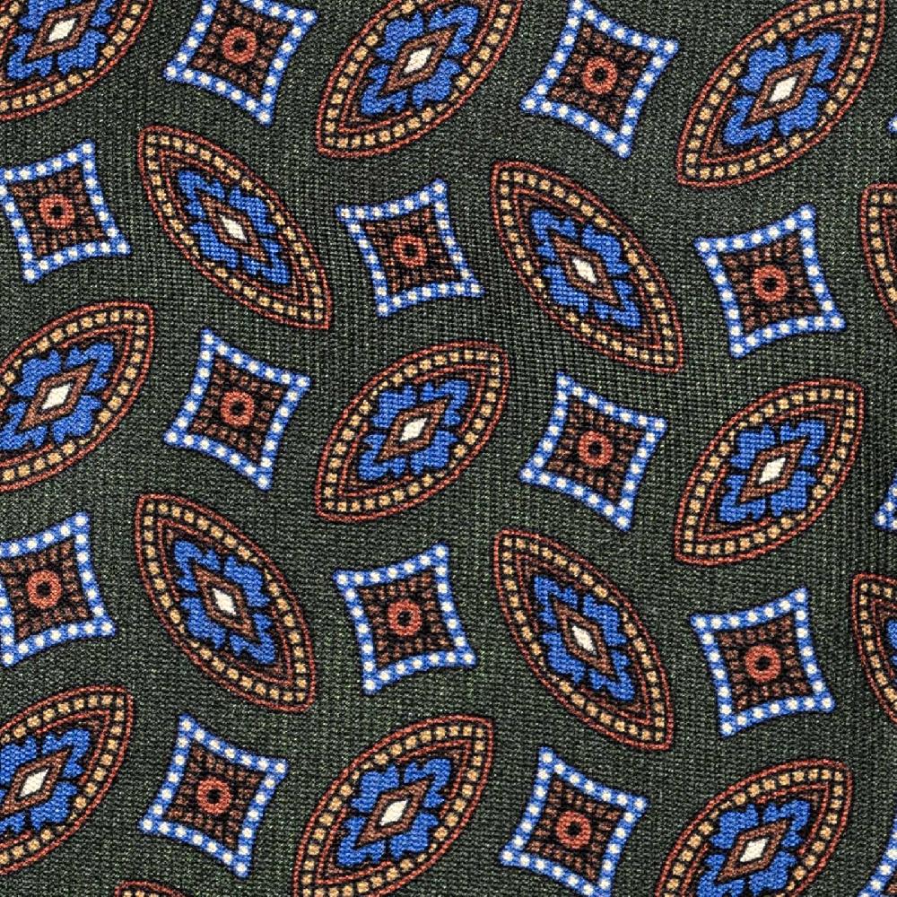 Rubinacci Cravatta in twill di seta verde con stampa geometrica 50% di sconto con spedizione gratuita