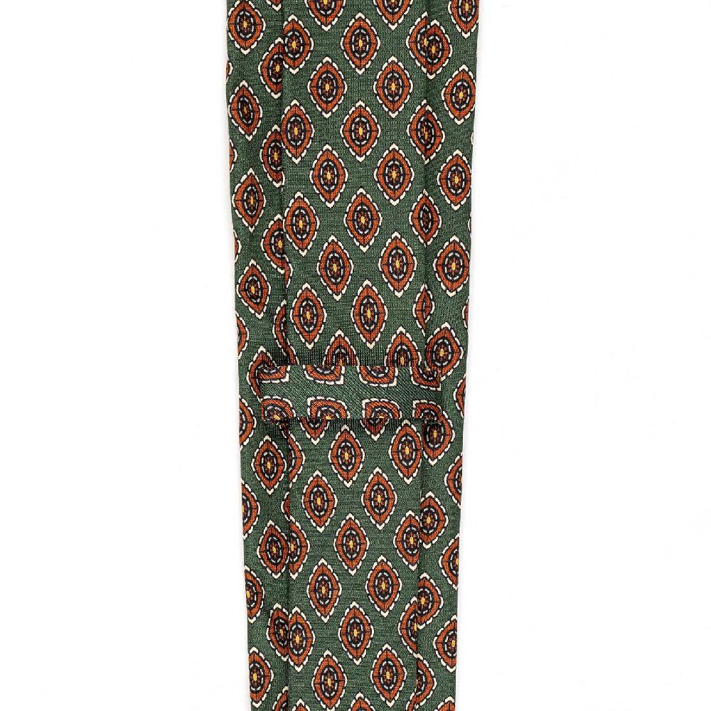 Rubinacci Cravatta in twill di seta verde con stampa geometrica Trasporto libero internazionale