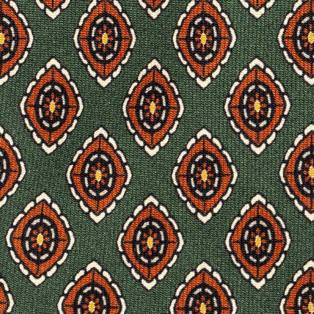 Rubinacci Cravatta in twill di seta verde con stampa geometrica Trasporto libero internazionale
