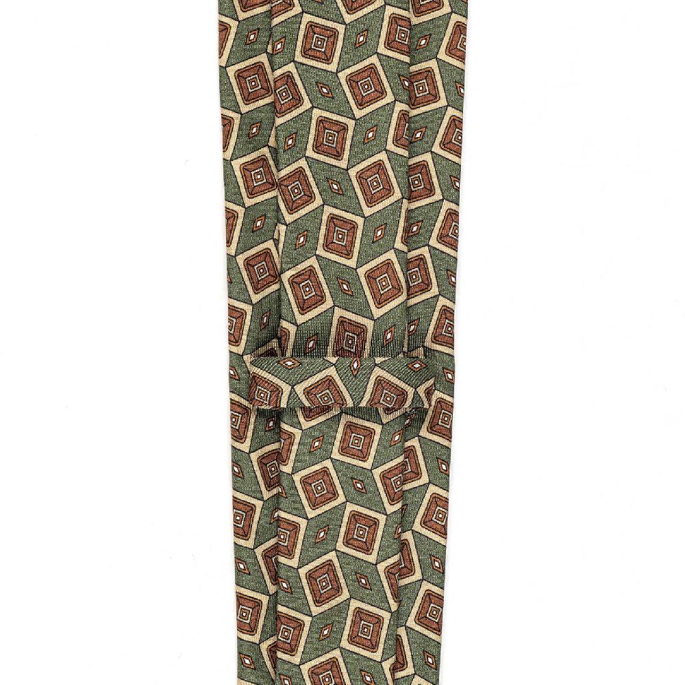 Rubinacci Cravatta in twill di seta verde con stampa geometrica Officina