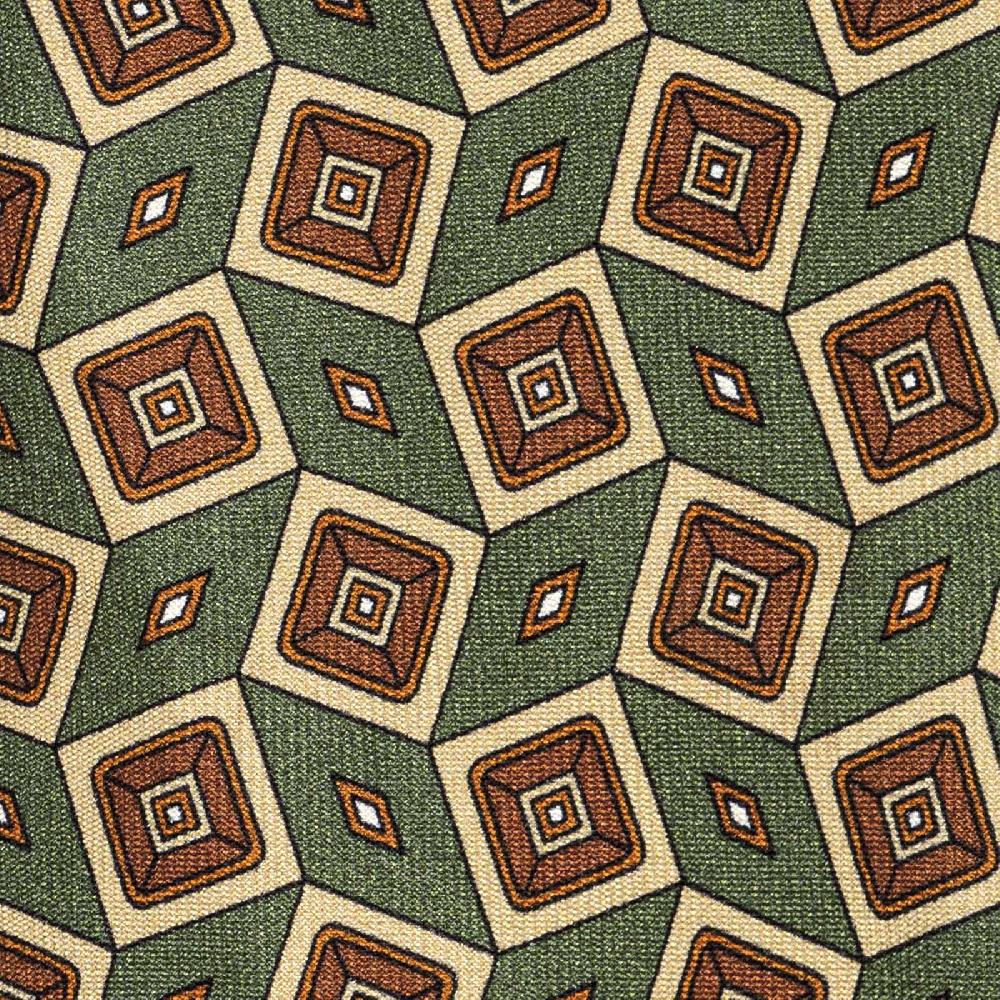Rubinacci Cravatta in twill di seta verde con stampa geometrica Officina