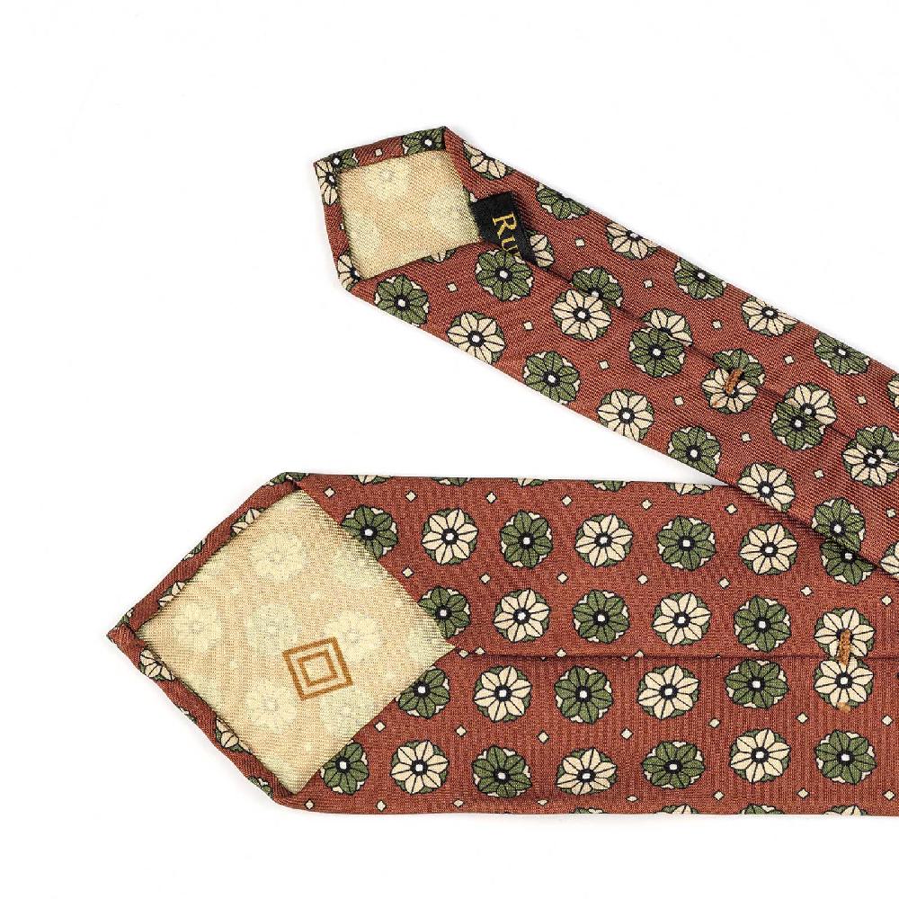 Rubinacci Cravatta in twill di seta mattone con stampa floreale Limitato a 3 giorni