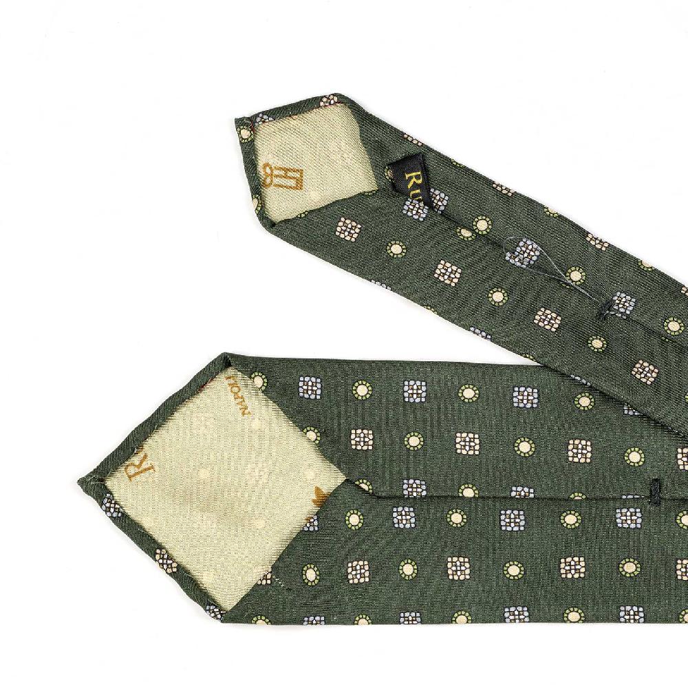 Rubinacci Cravatta in twill di seta verde con stampa geometrica Esporta salva