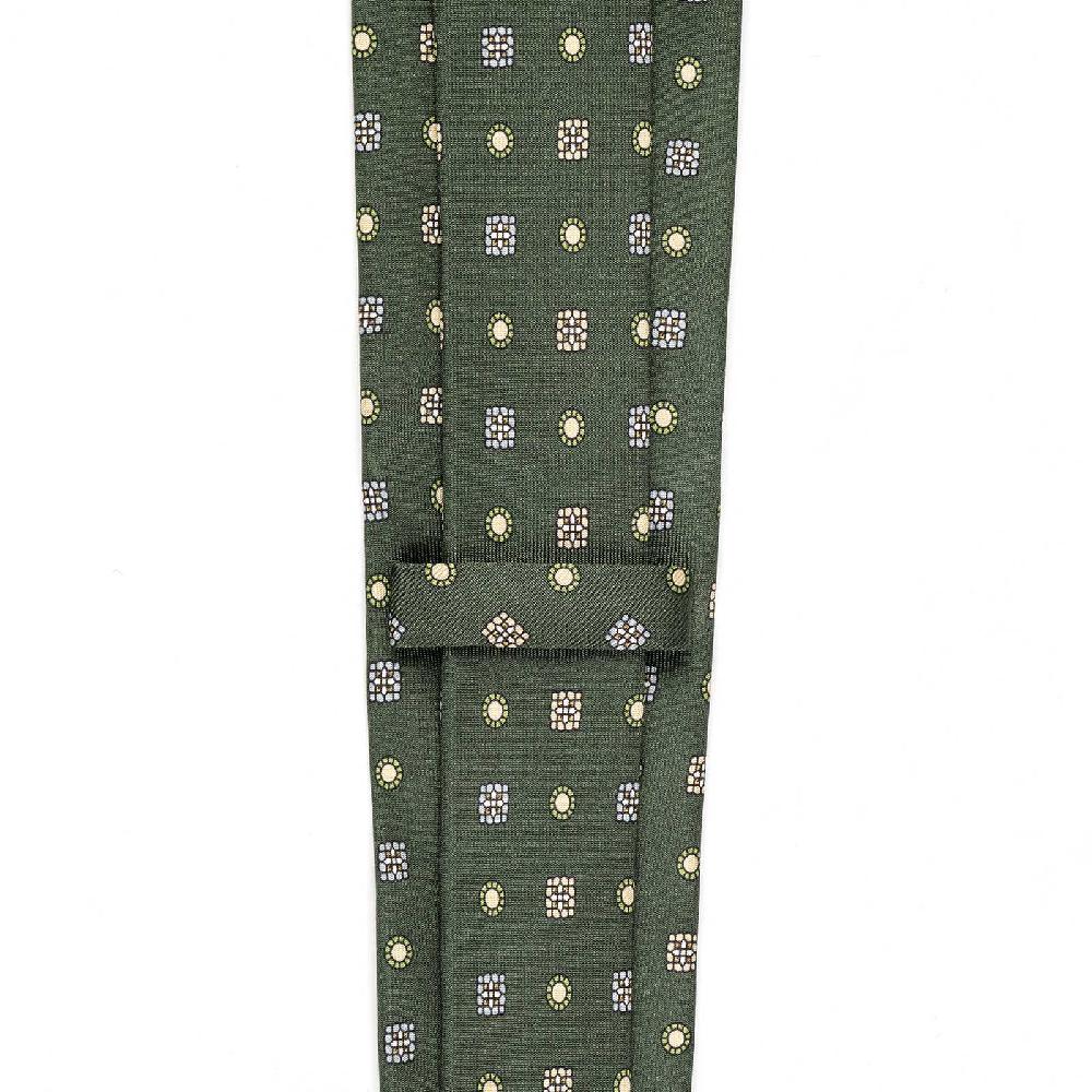 Rubinacci Cravatta in twill di seta verde con stampa geometrica Esporta salva