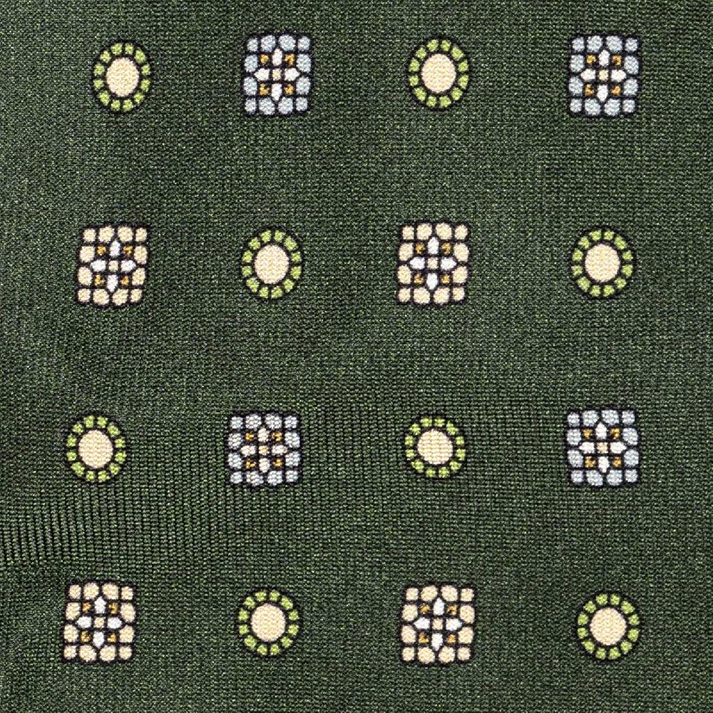 Rubinacci Cravatta in twill di seta verde con stampa geometrica Esporta salva