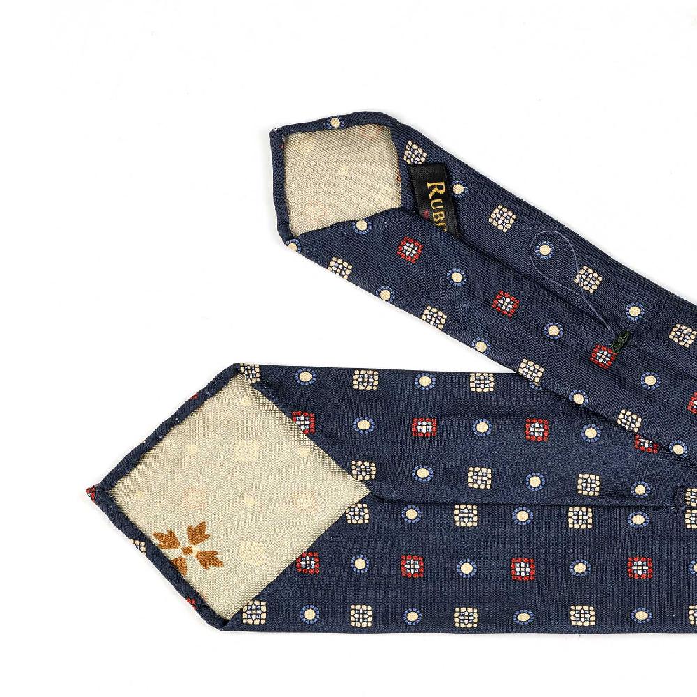 Rubinacci Cravatta in twill di seta navy blu con stampa geometrica Black Friday Prezzi
