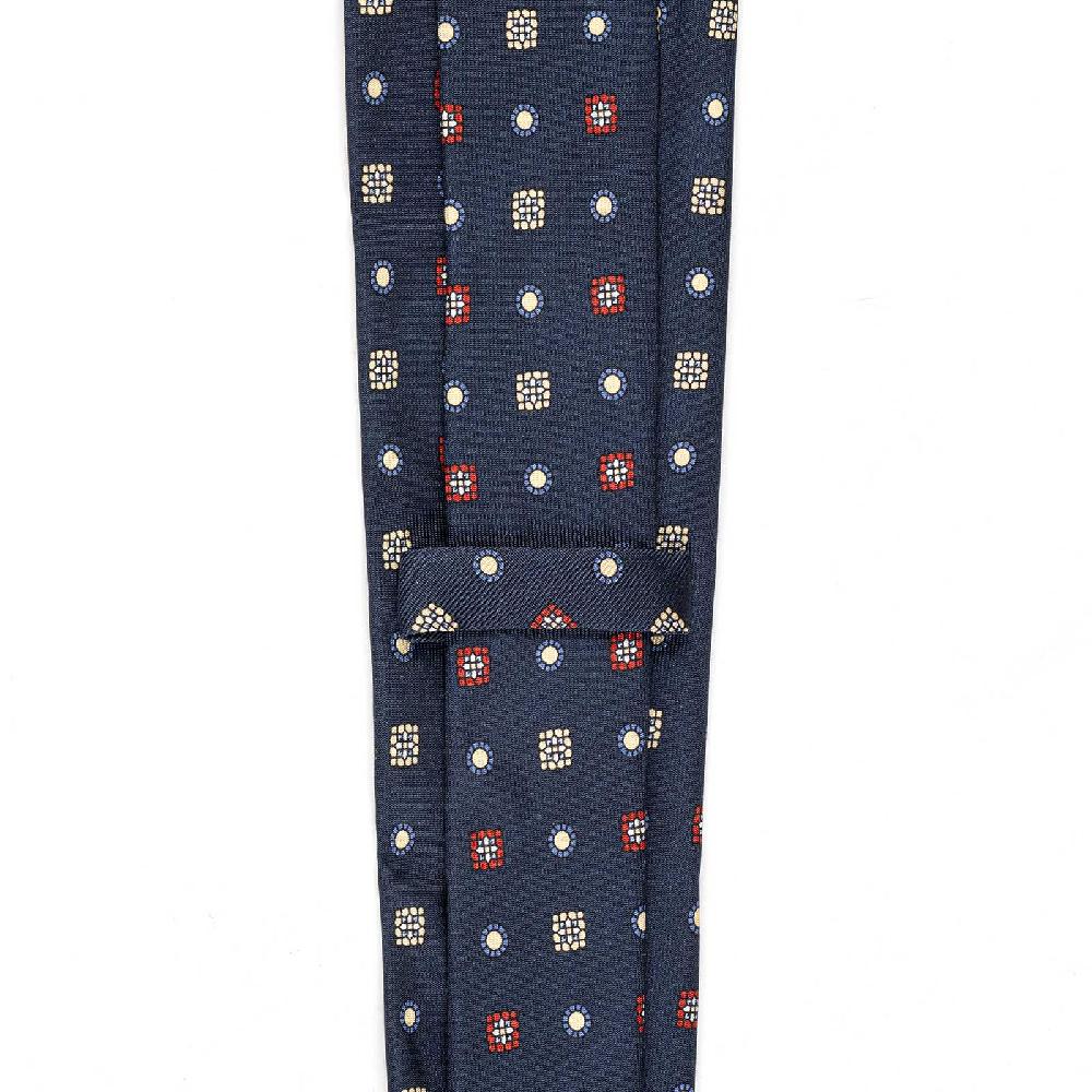 Rubinacci Cravatta in twill di seta navy blu con stampa geometrica Black Friday Prezzi