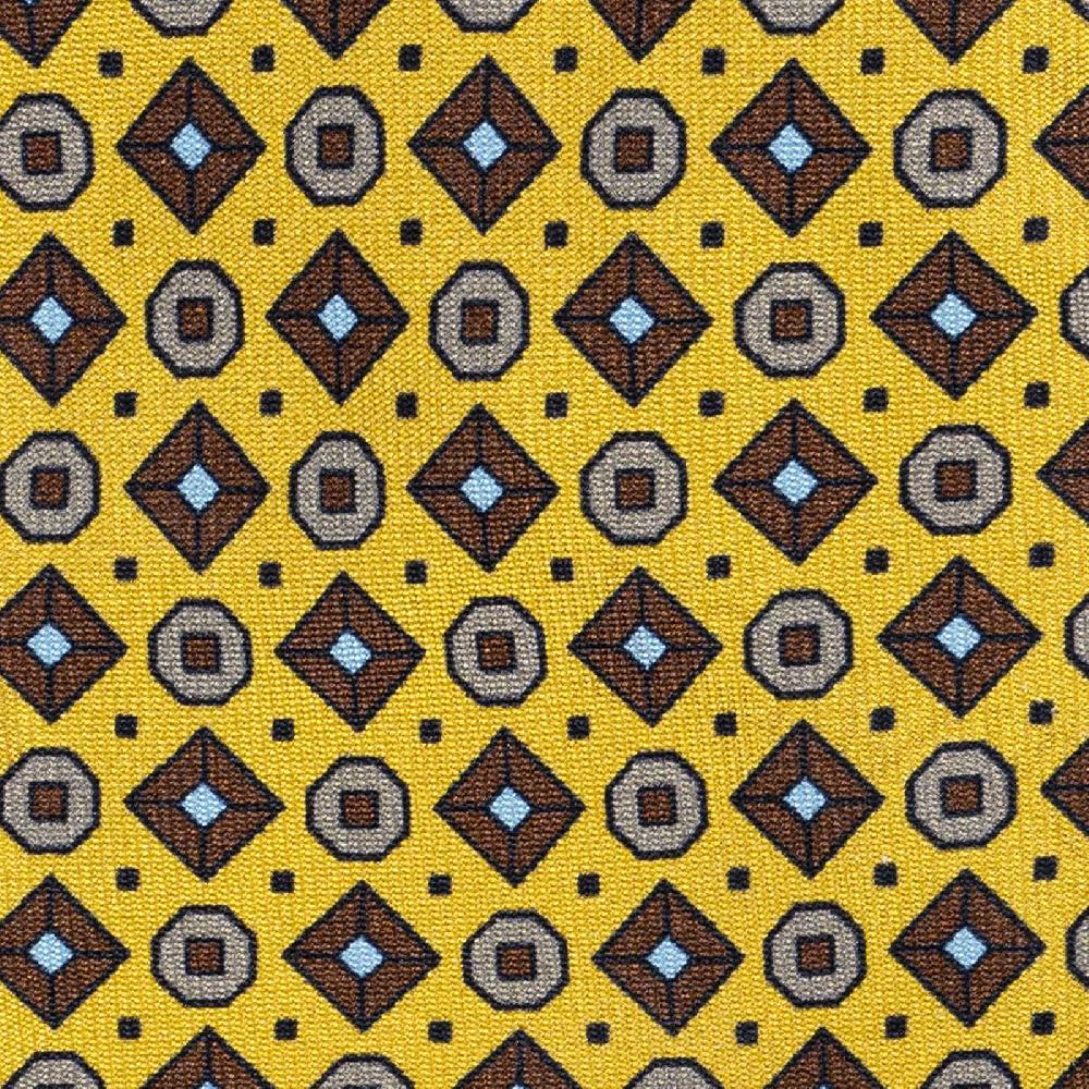 Rubinacci Cravatta in twill di seta gialla con stampa geometrica In vendita