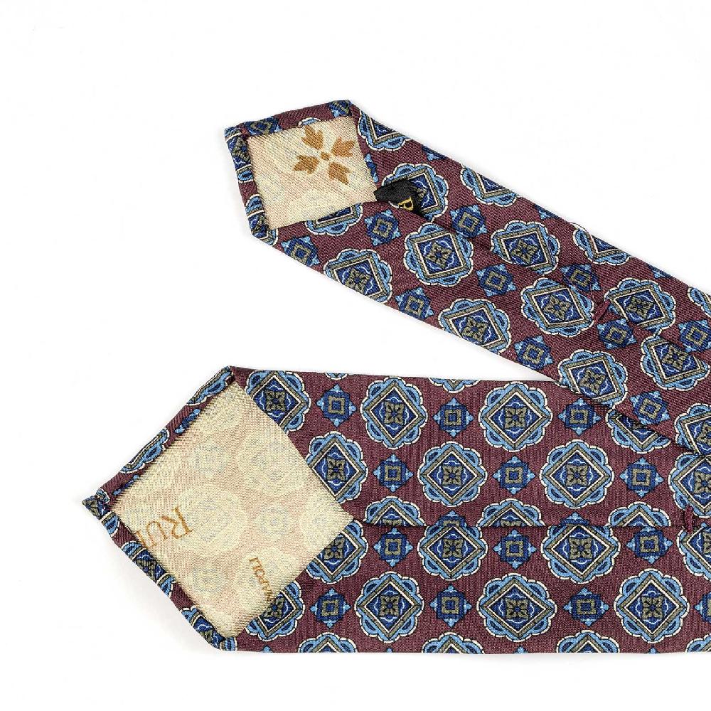 Rubinacci Cravatta in twill di seta con stampa geometrica bordeaux Duty-free