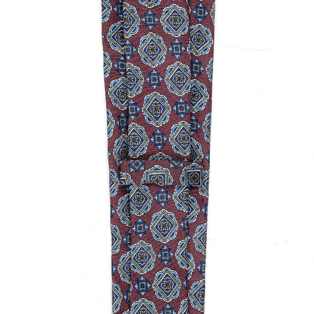 Rubinacci Cravatta in twill di seta con stampa geometrica bordeaux Duty-free
