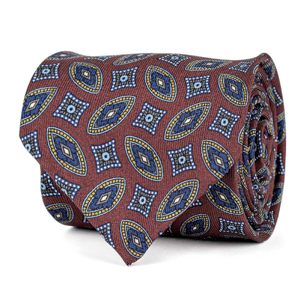 Rubinacci Cravatta in twill di seta con stampa geometrica bordeaux