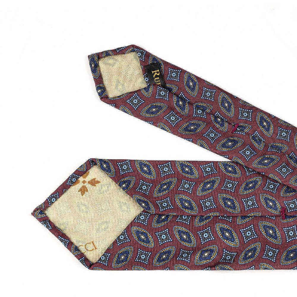 Rubinacci Cravatta in twill di seta con stampa geometrica bordeaux 50% di sconto per tempo limitato
