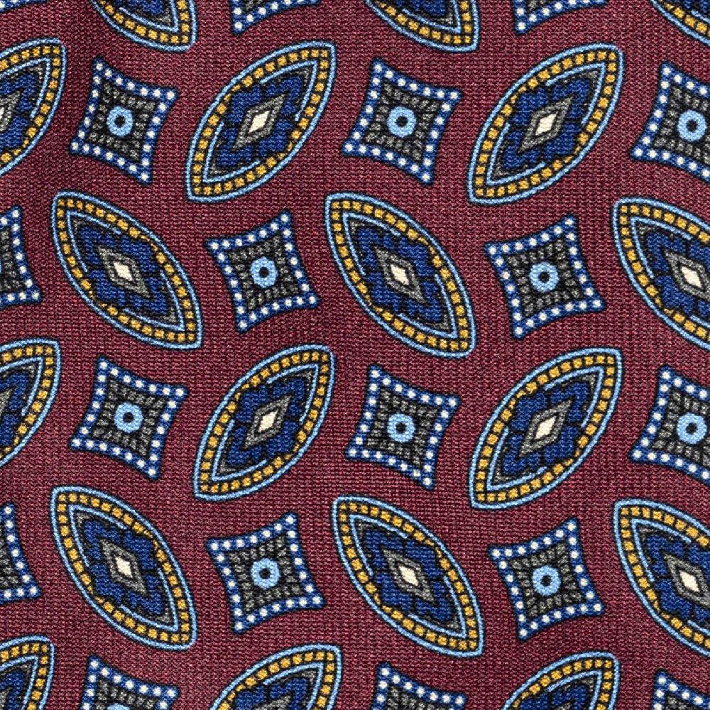 Rubinacci Cravatta in twill di seta con stampa geometrica bordeaux 50% di sconto per tempo limitato