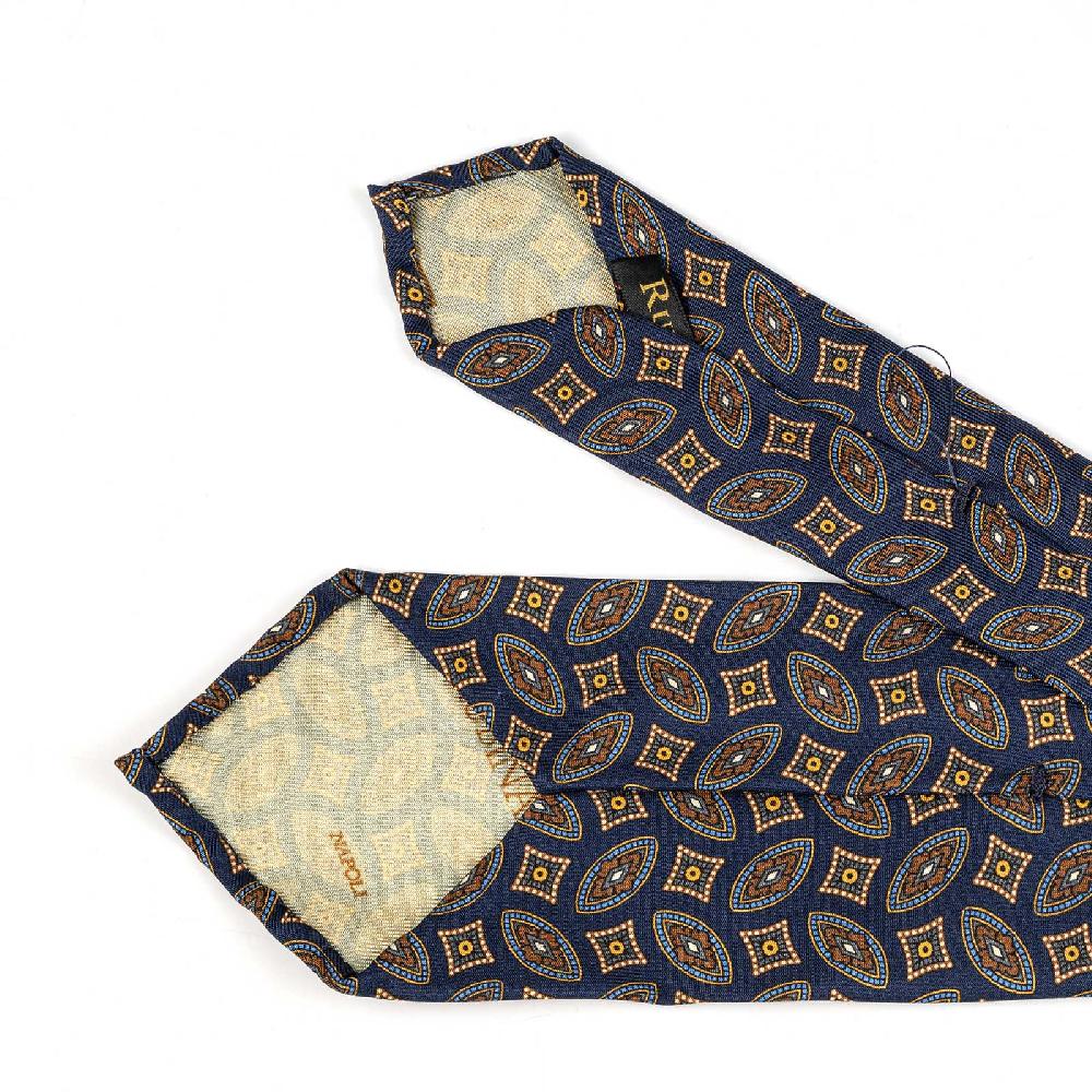 Rubinacci Cravatta in twill di seta con stampa geometrica blu Sconti questo mese