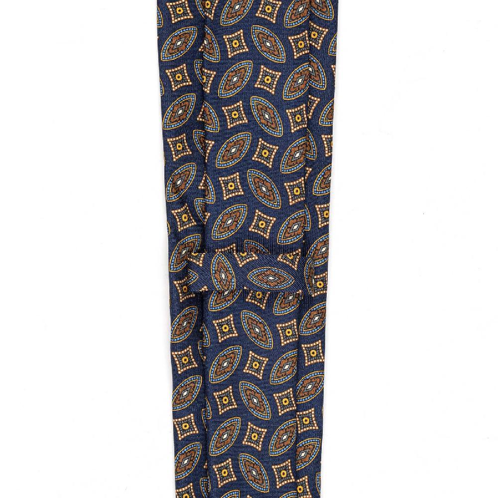 Rubinacci Cravatta in twill di seta con stampa geometrica blu Sconti questo mese