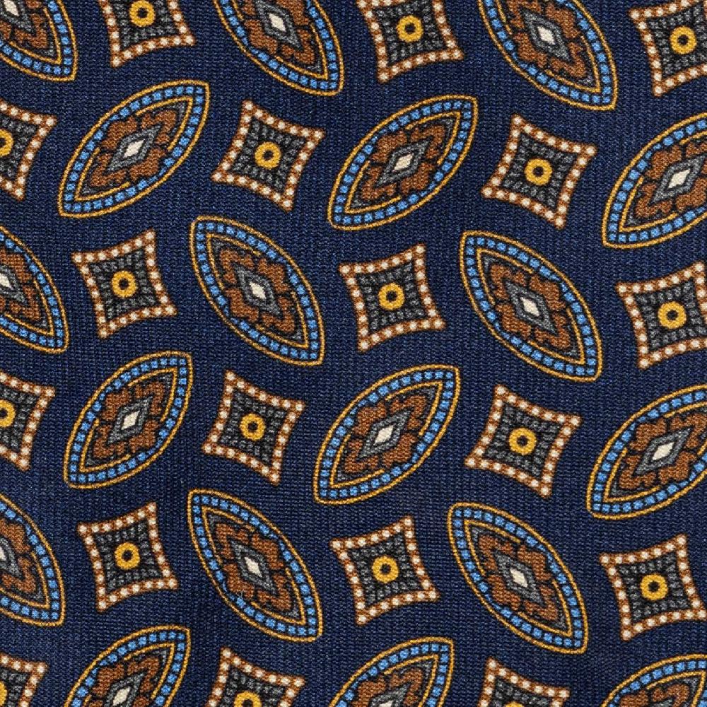 Rubinacci Cravatta in twill di seta con stampa geometrica blu Sconti questo mese