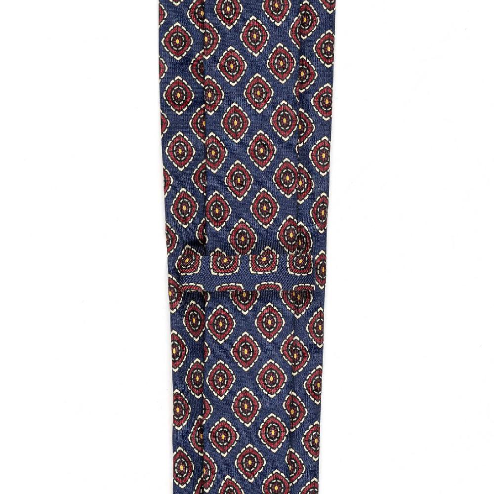 Rubinacci Cravatta in twill di seta navy blu con stampa geometrica 2025