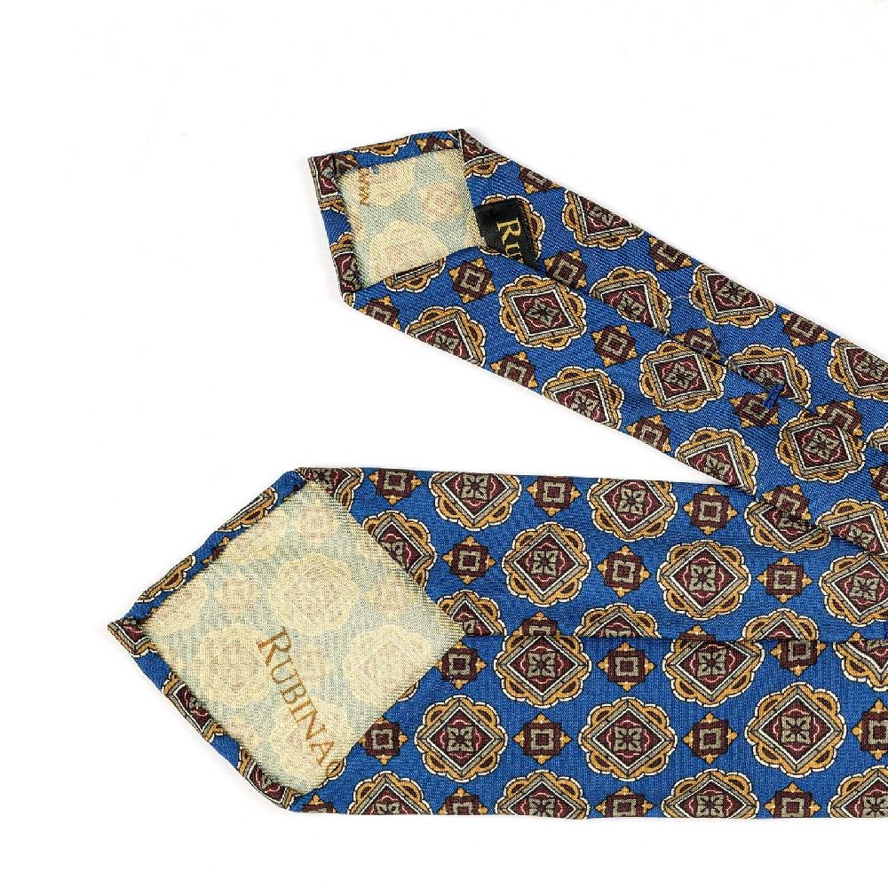 Rubinacci Cravatta in twill di seta con stampa geometrica blu Italy
