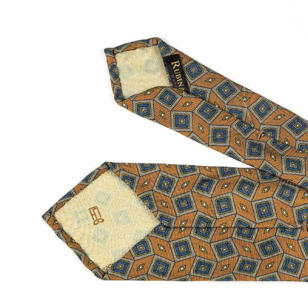 Rubinacci Cravatta in twill di seta arancio con stampa geometrica Italia