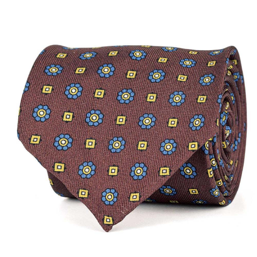 Rubinacci Cravatta in twill di seta con stampa floreale bordeaux In Linea