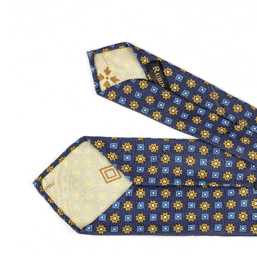 Rubinacci Cravatta in twill di seta con stampa floreale blu Nuovo