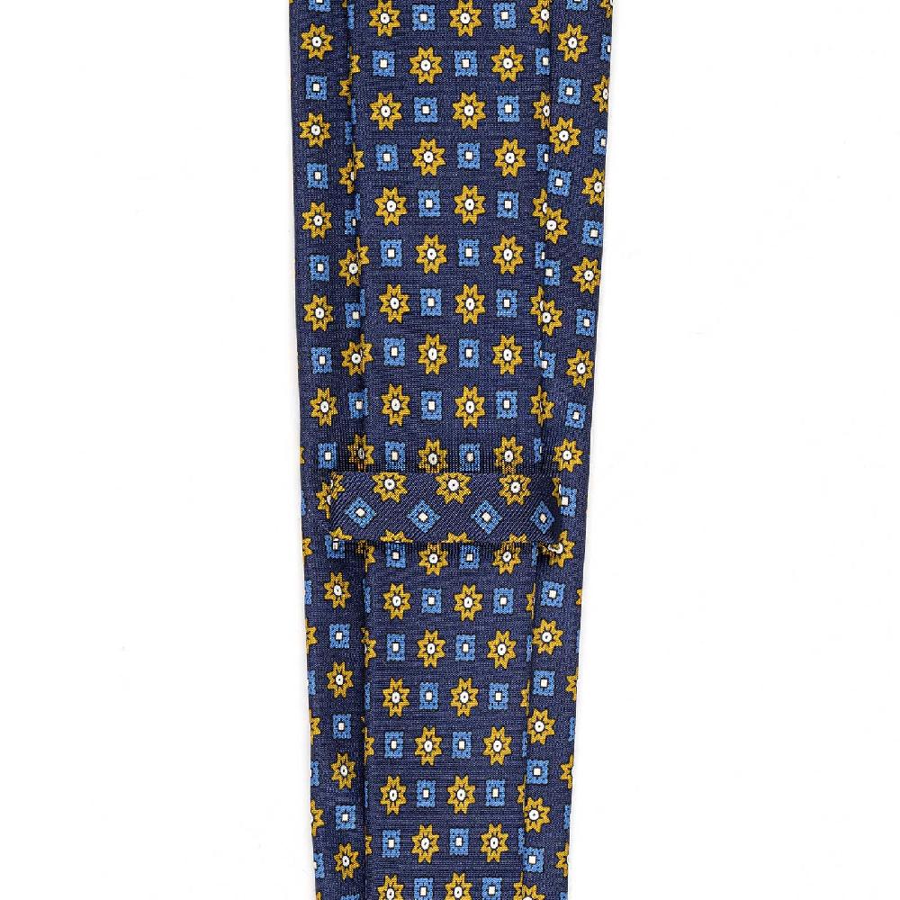 Rubinacci Cravatta in twill di seta con stampa floreale blu Nuovo