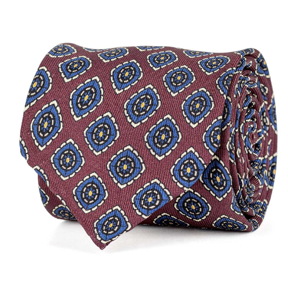 Rubinacci Cravatta in twill di seta con stampa floreale bordeaux Promozione