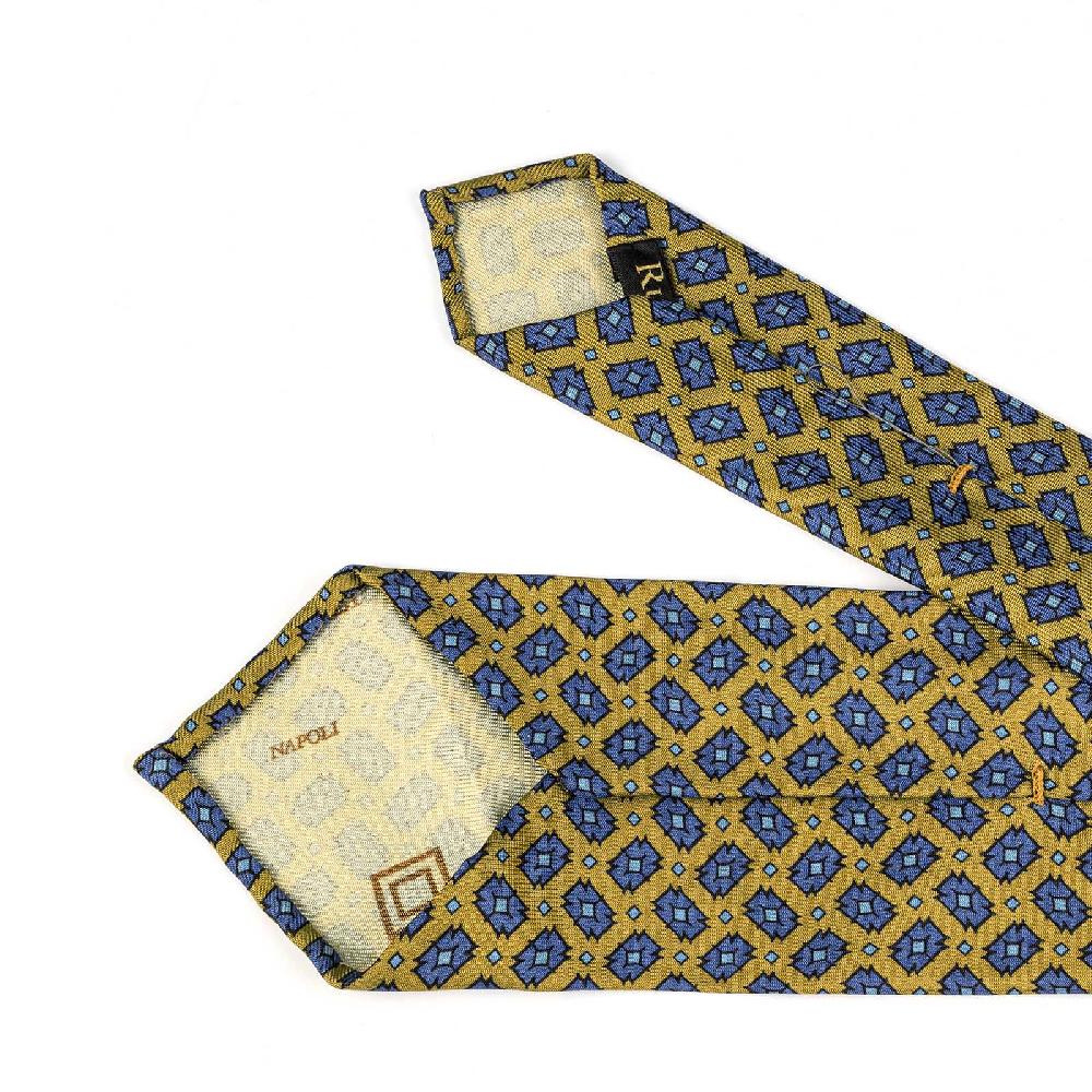 Rubinacci Cravatta in twill di seta gialla con stampa geometrica Negozi Online