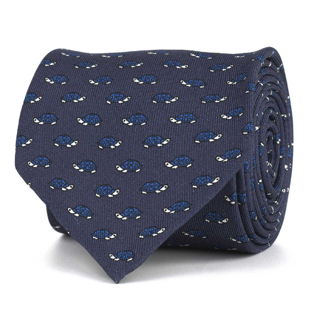 Rubinacci Cravatta in twill di seta con stampa tartaruga blu Consegna Veloce