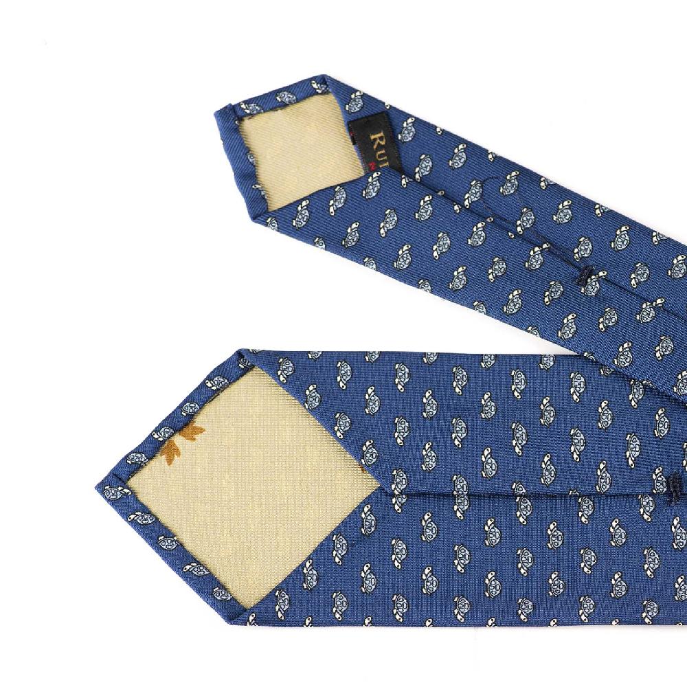 Rubinacci Cravatta in twill di seta con stampa tartaruga celeste Promozione Limitata
