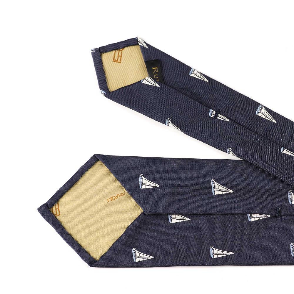 Rubinacci Cravatta in twill di seta con stampa vela azzurra Affare Del Giorno