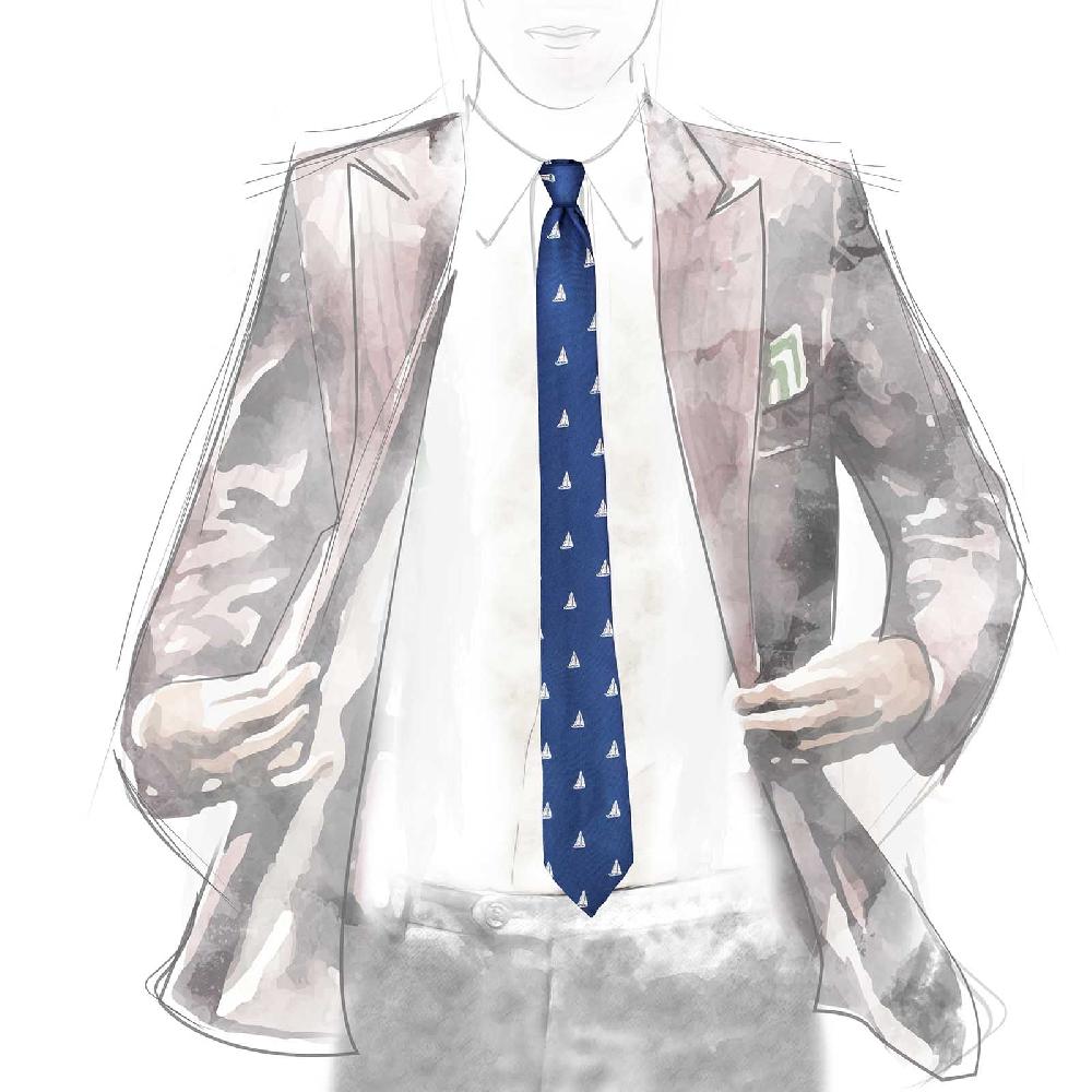 Rubinacci Cravatta in twill di seta con stampa vela celeste Sottocosto