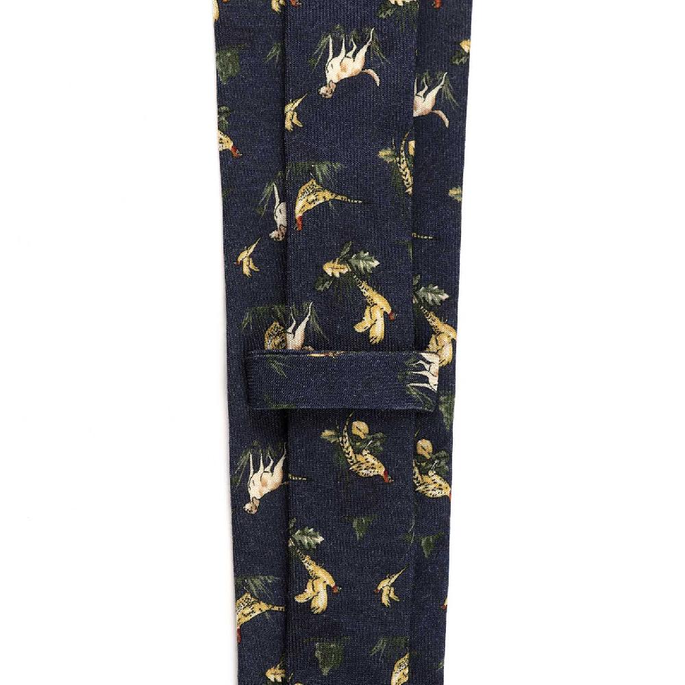 Rubinacci Cravatta in twill di lana blu con stampa cane Ritorno libero