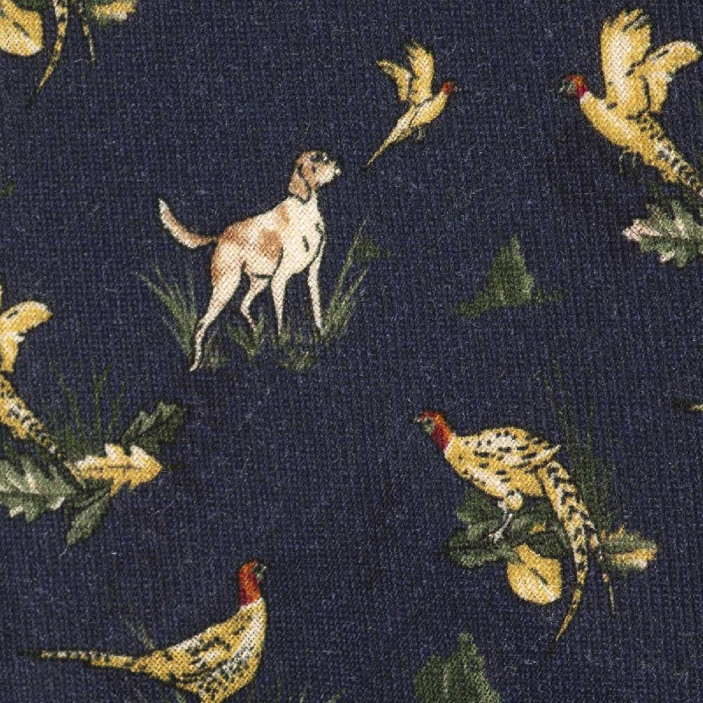 Rubinacci Cravatta in twill di lana blu con stampa cane Ritorno libero