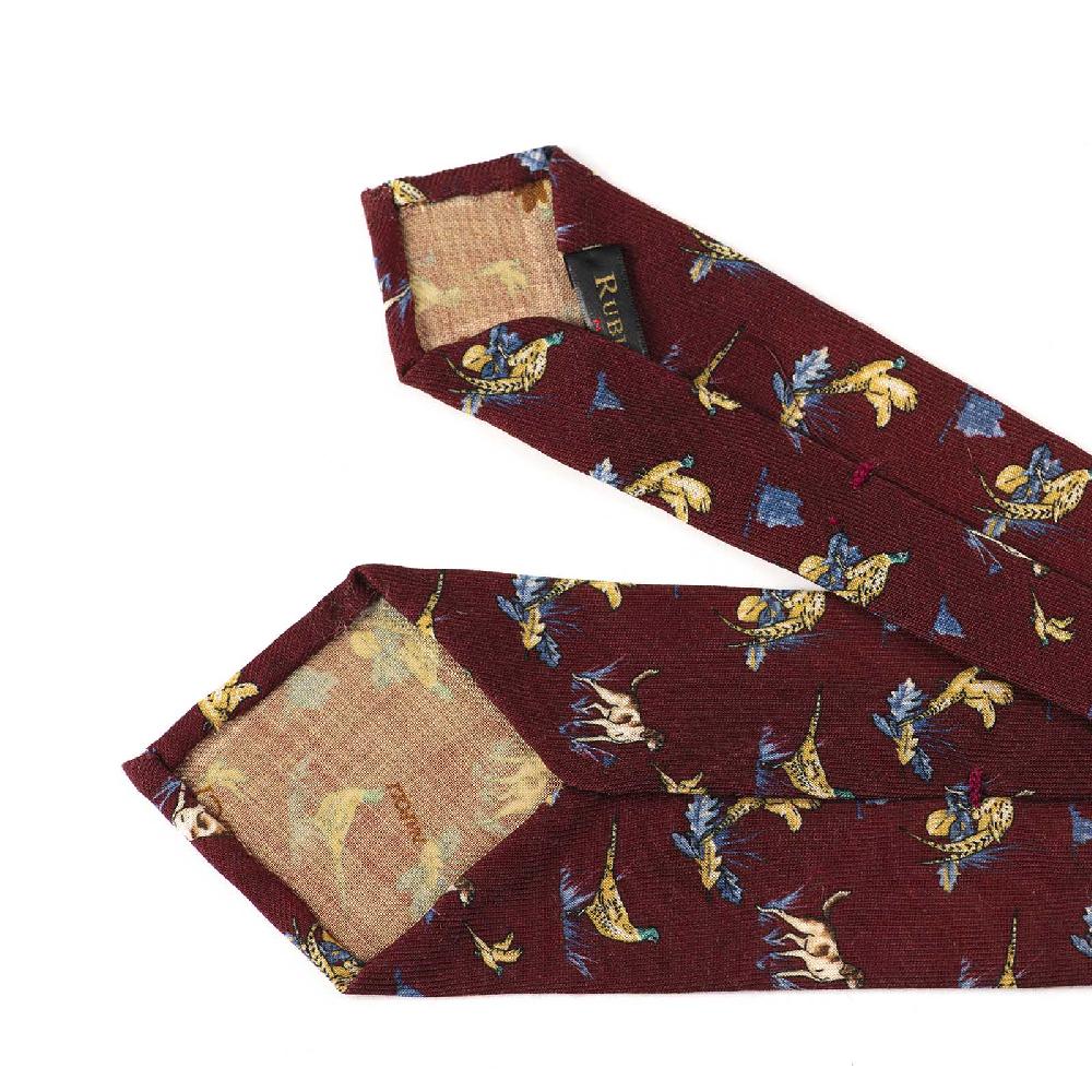Rubinacci Cravatta in twill di lana bordeaux con stampa cane Rilascio limitato